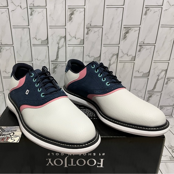 New FootJoy Traditions Waterproof Golf Shoes Cleats Blue White Pink Men 8.5 - 13 - Picture 2 of 16